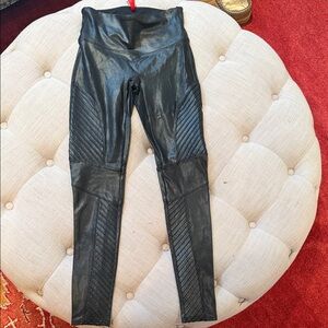 SPANX Moto Faux Leather Black Leggings size Medium